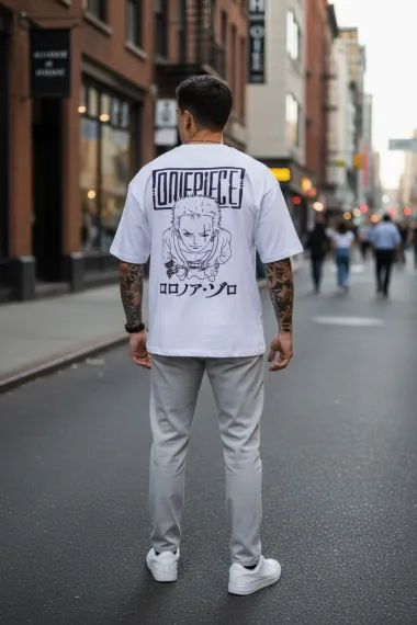 Tricou barbati alb, cu imprimeu pe spate, oversize 11823 P19-6.1